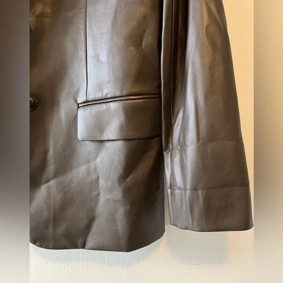 Oak and Fort Vegan Leather Blazer Dark Brown Size XS Oversized Fall Casual - Picture 4 of 11